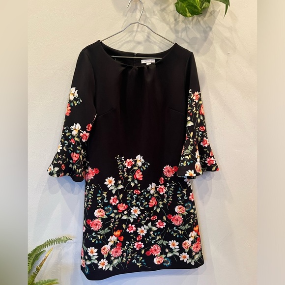 NEW YORK & COMPANY black/ floral dress size M - Picture 1 of 8